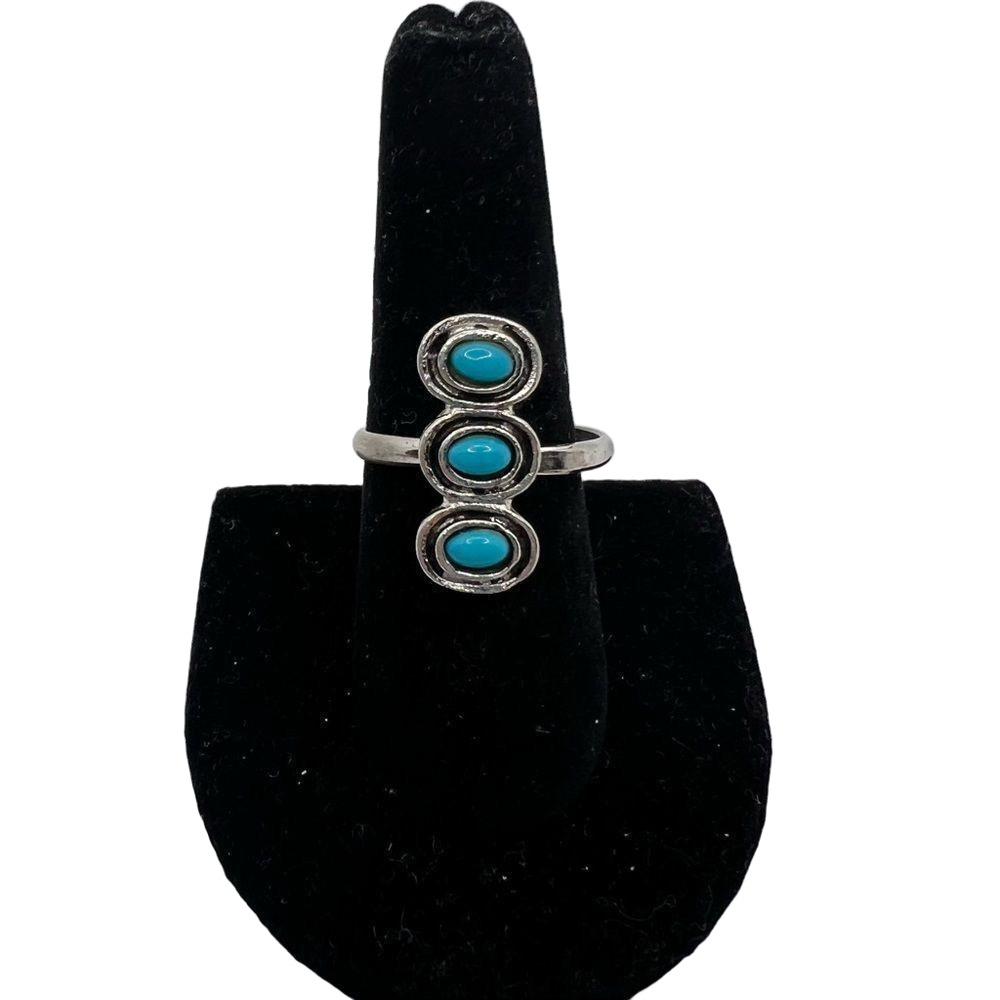 Turquoise and silver tone adjustable ring